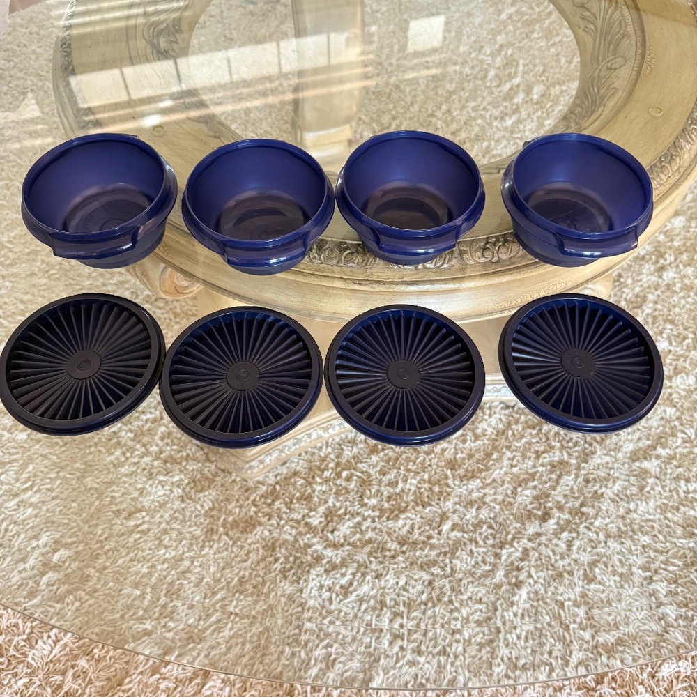 New Tupperware Classic Servalier Bowls Navy Blue 10oz Set of 4 10 oz